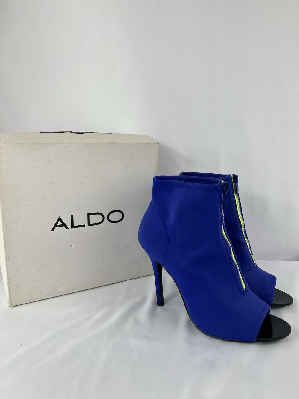 Aldo Crocilone Blue Open Toe Booties Heels Size 9 Women w/ Box Used